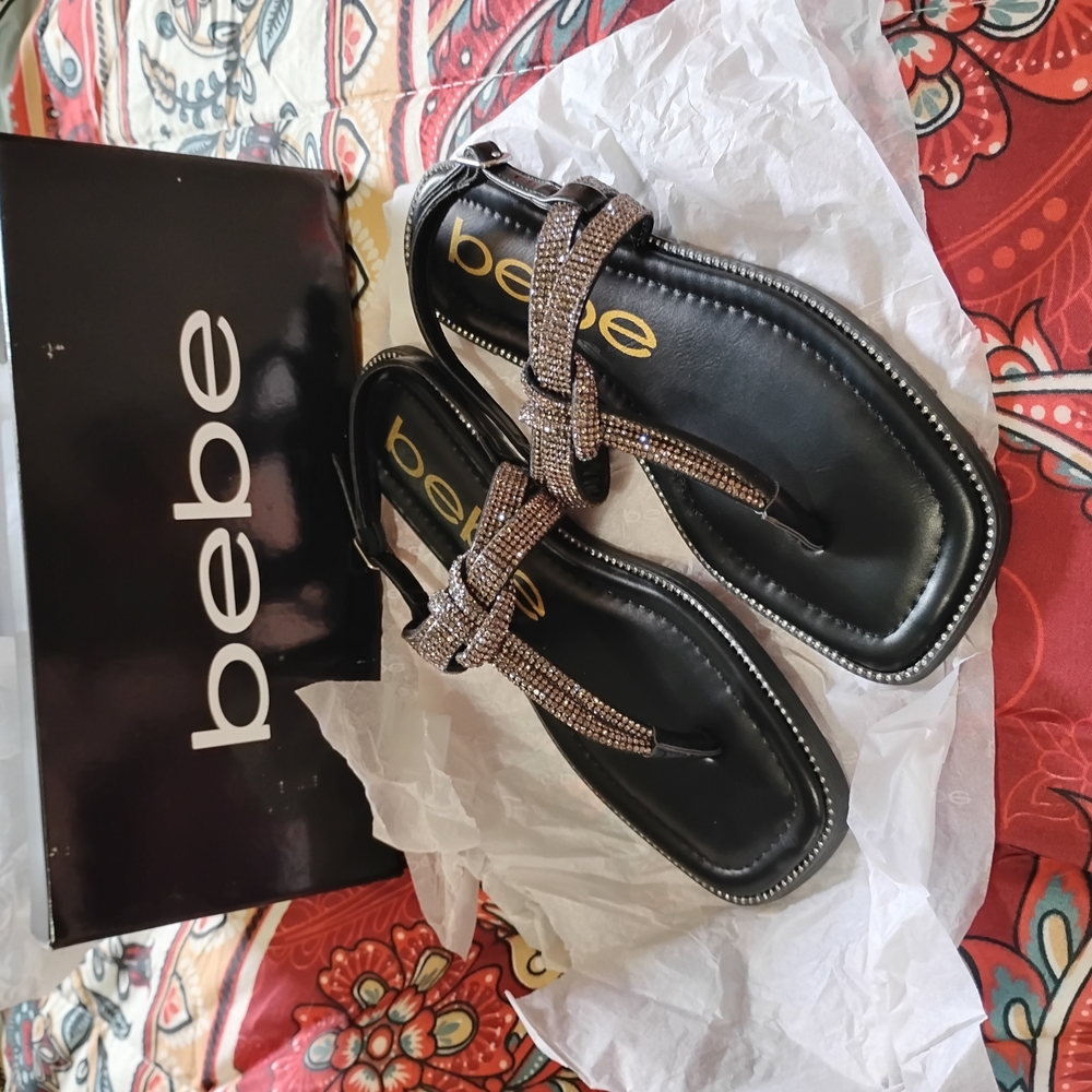 Bebe Black Sandals with Sparkling Straps